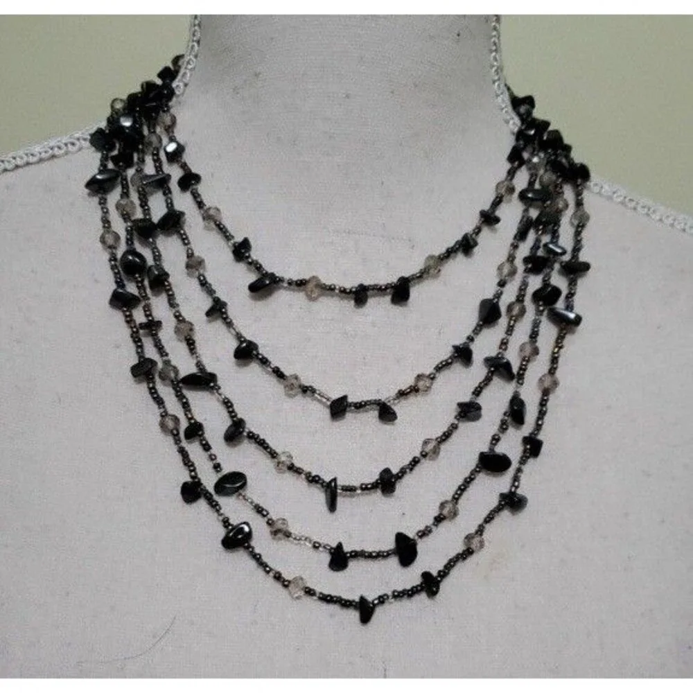 Vintage Charcoal Beaded 5 Strands 11
